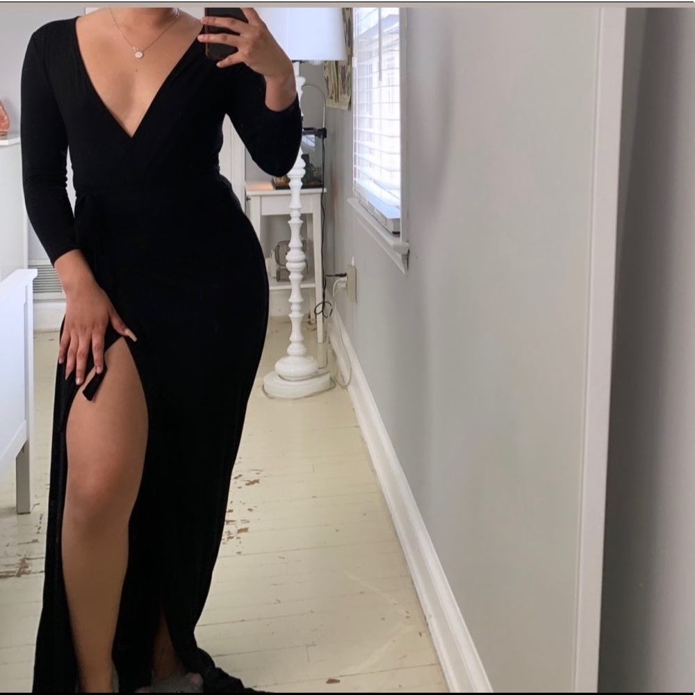 Garden District Black Wrap Maxi Dress •